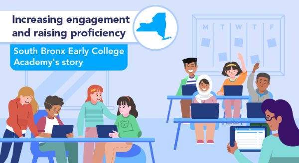 Increasing engagement and raising proficiency female school teacher and kids in class